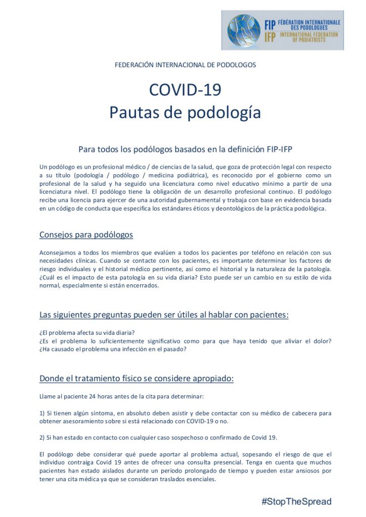 FIP Pautas COVID-19 – Consejo General de Colegios 